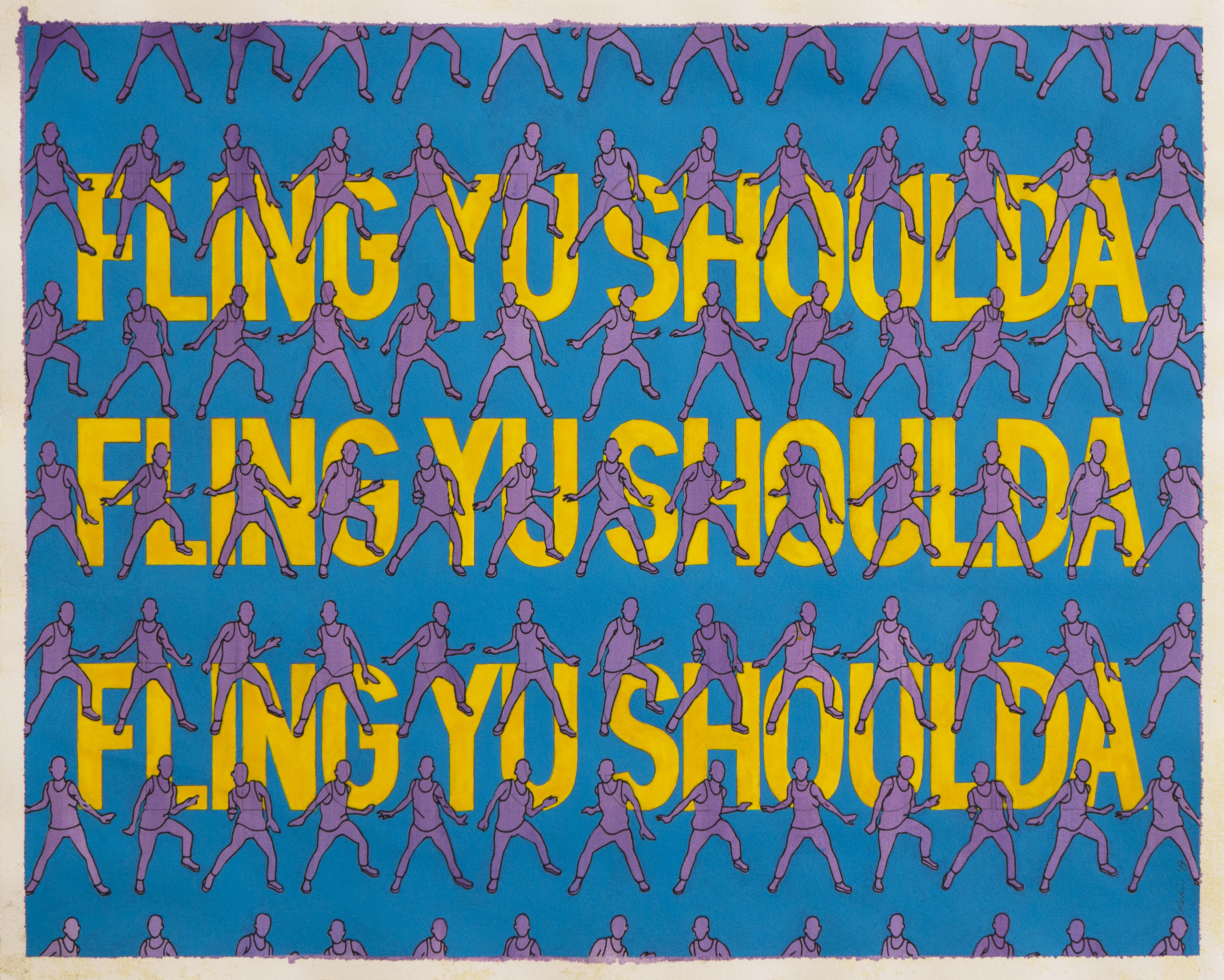 'Fling Yu Shoulda', Acrylic & Ink on Cotton Rag (framed), 50 x 40 cm, $650