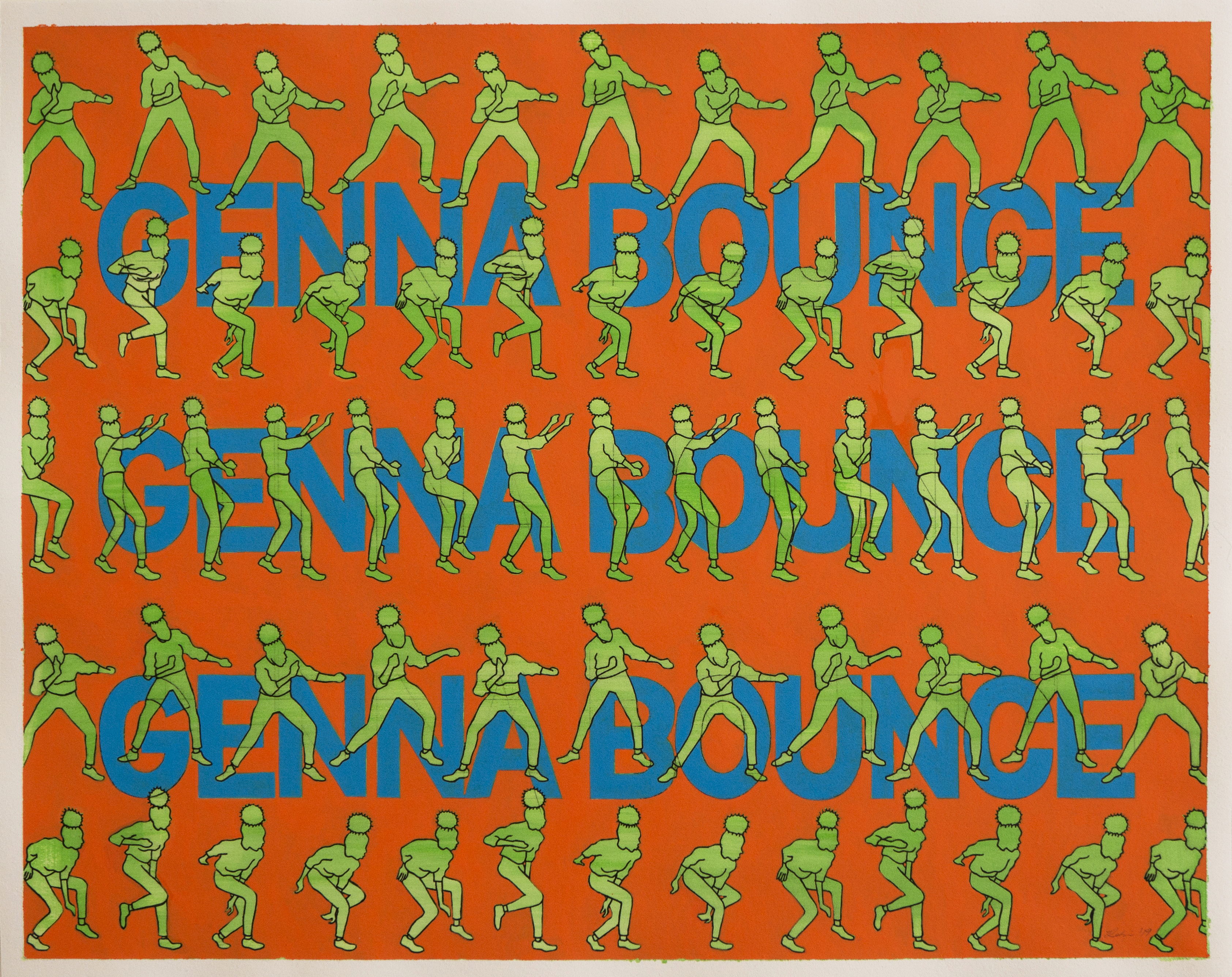 'Genna Bounce', Acrylic & Ink on Cotton Rag (framed), 50 x 40 cm, $650