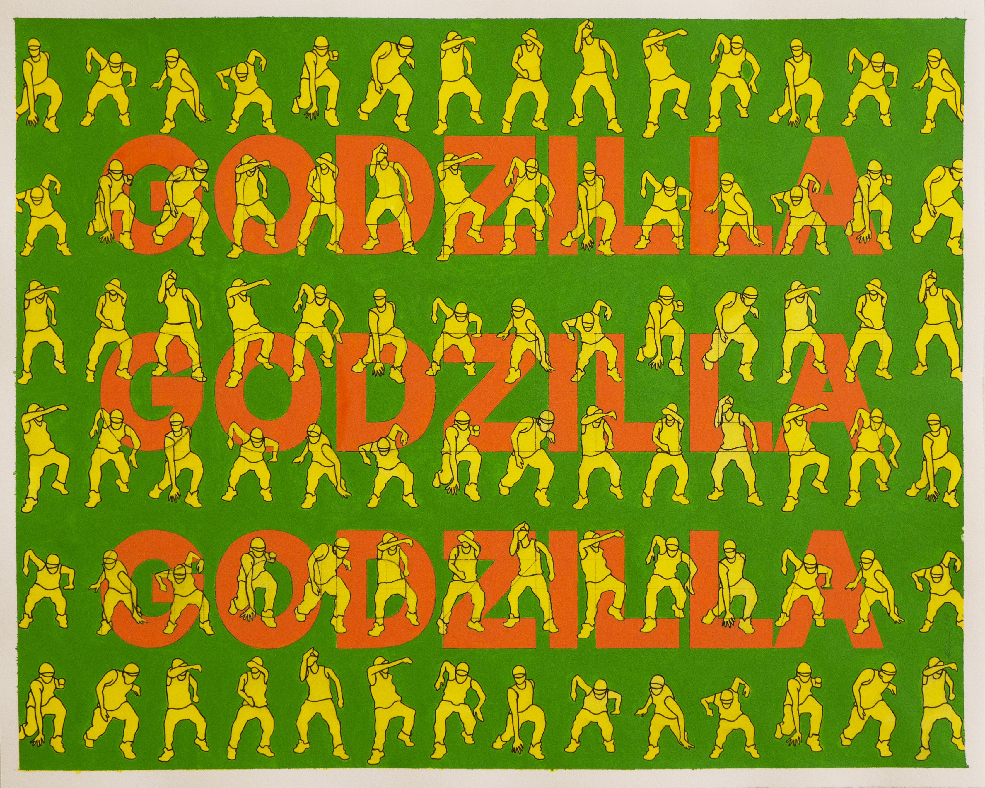 'Godzilla', Acrylic & Ink on Cotton Rag (framed), 50 x 40 cm, $650