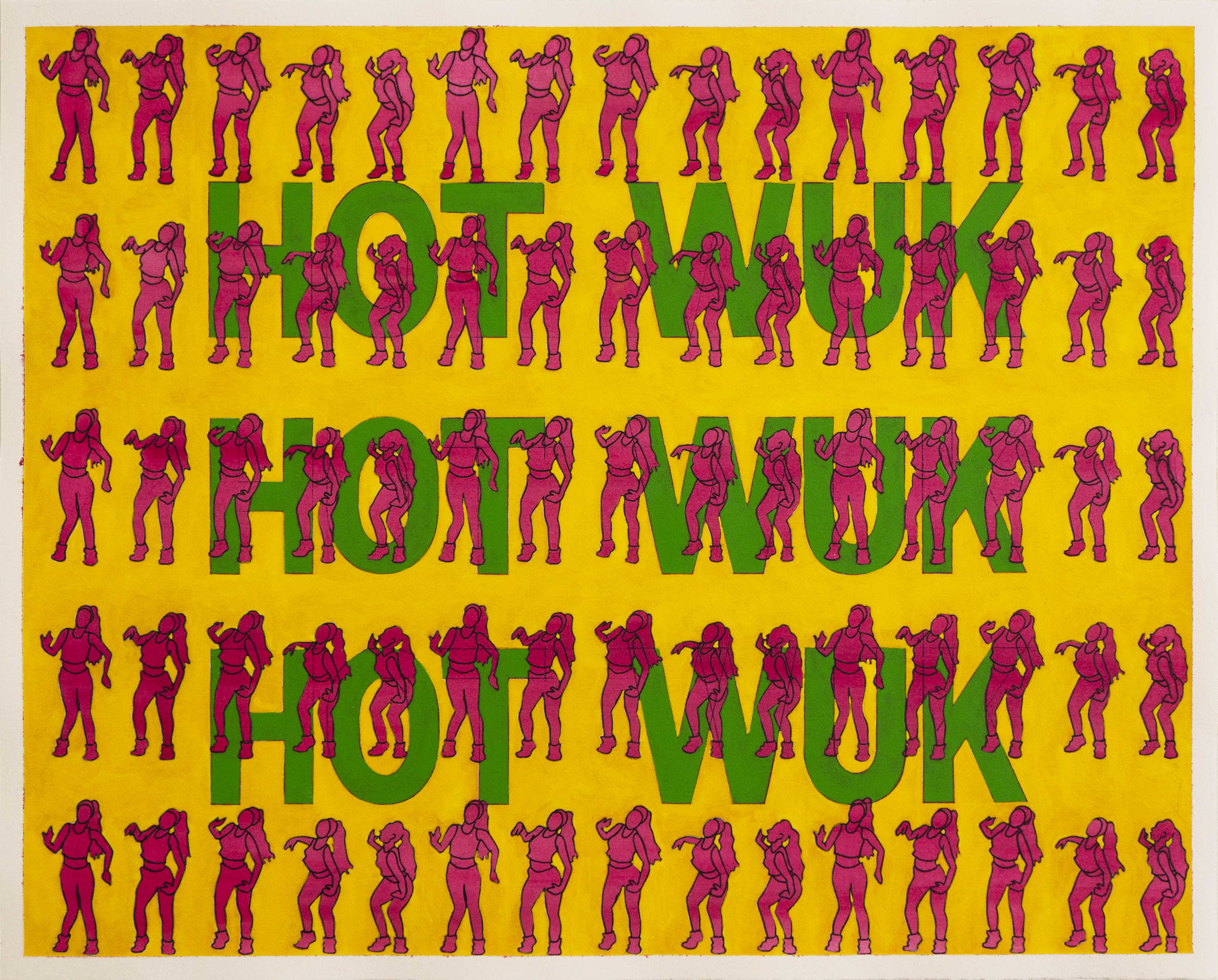'Hot Wuk', Acrylic & Ink on Cotton Rag (framed), 50 x 40 cm, $650