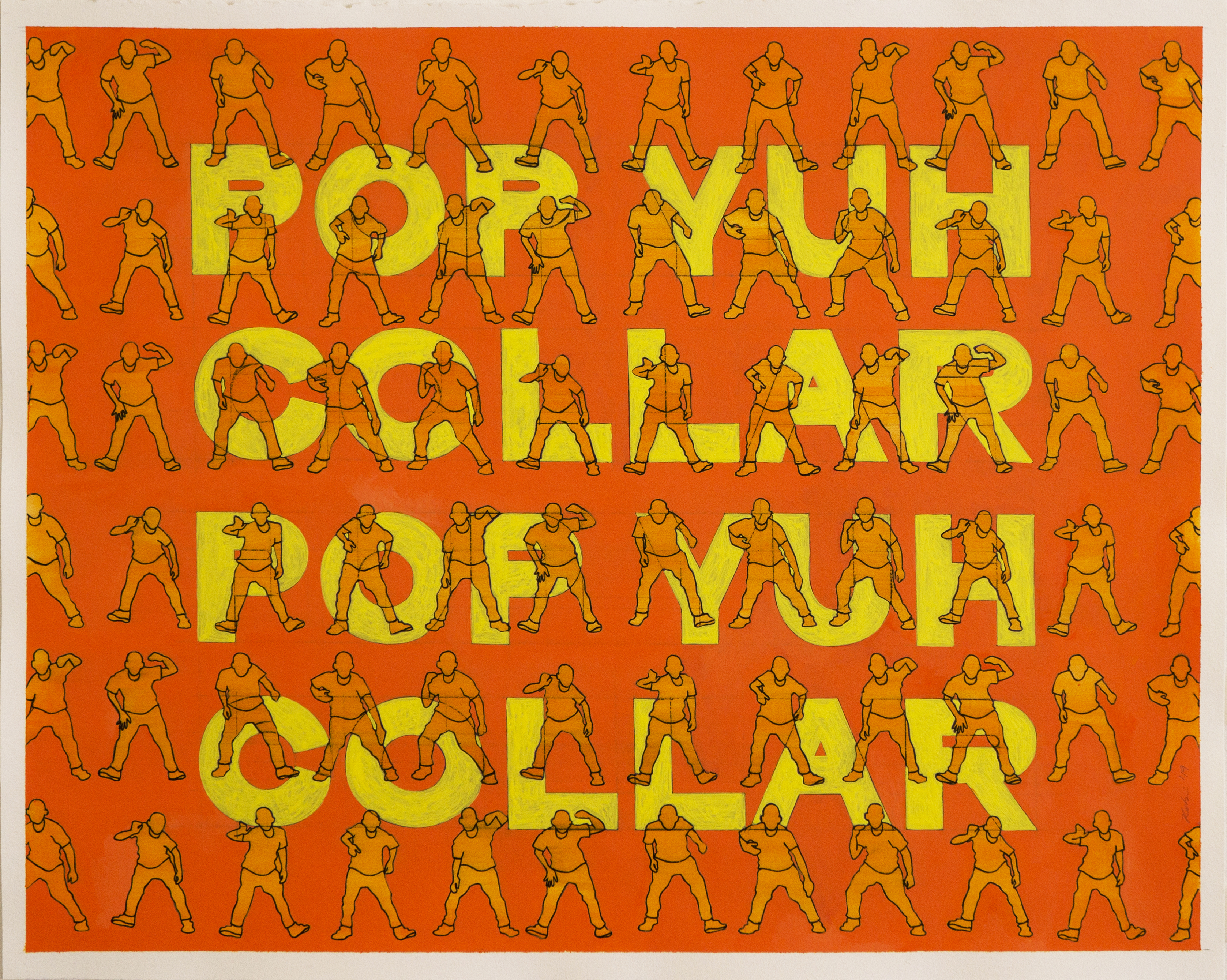 'Pop Yuh Collar', Acrylic & Ink on Cotton Rag (framed), 50 x 40 cm, $650