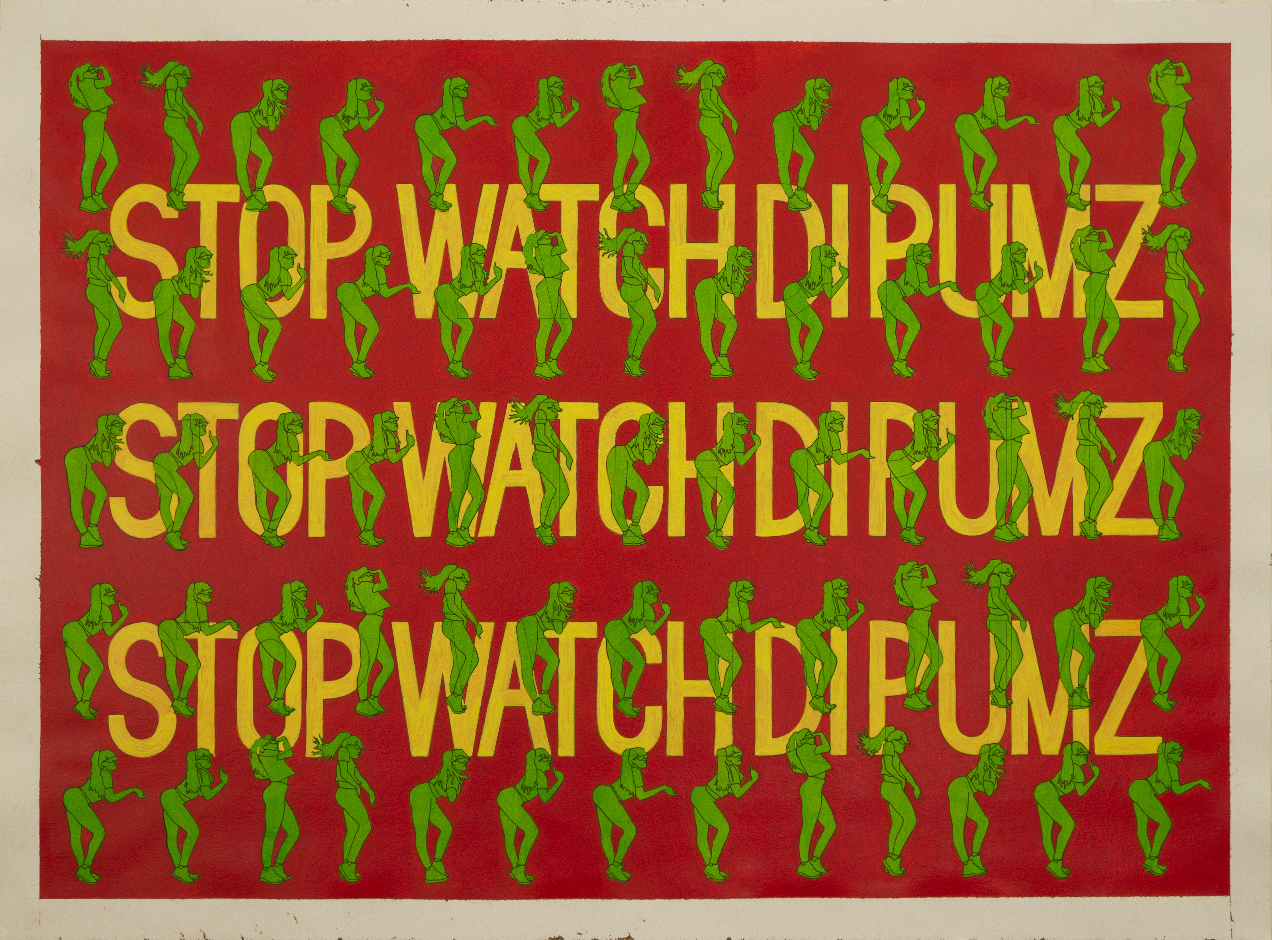 'Stop Watch Di Pumz', Acrylic & Ink on Cotton Rag (framed), 56 x 76 cm, $1050