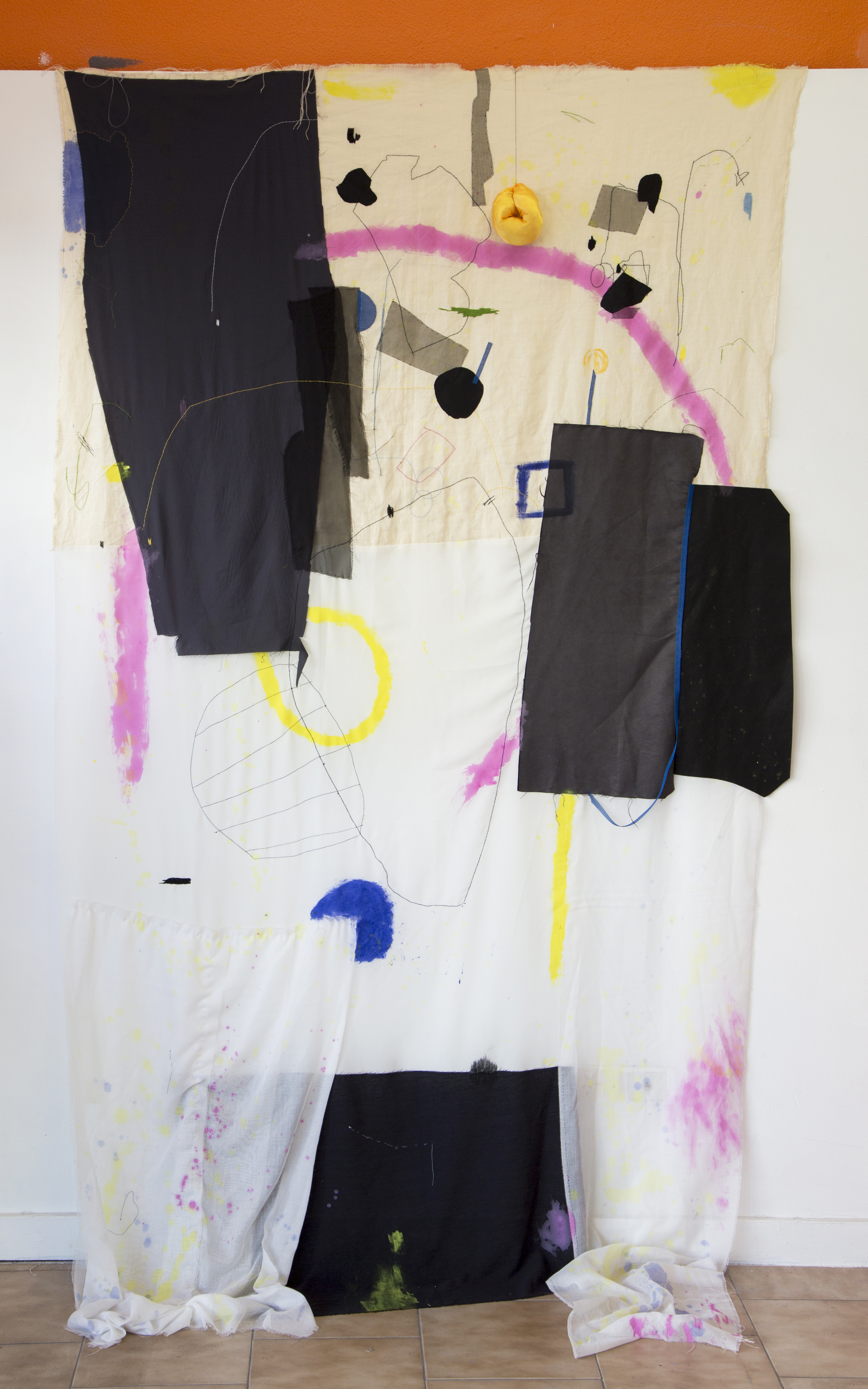 Yeliz Yorulmaz, 'Mental Seeking for Relocation', Paint and hand stitch on fabric, 1580 x 1850mm, $1,600