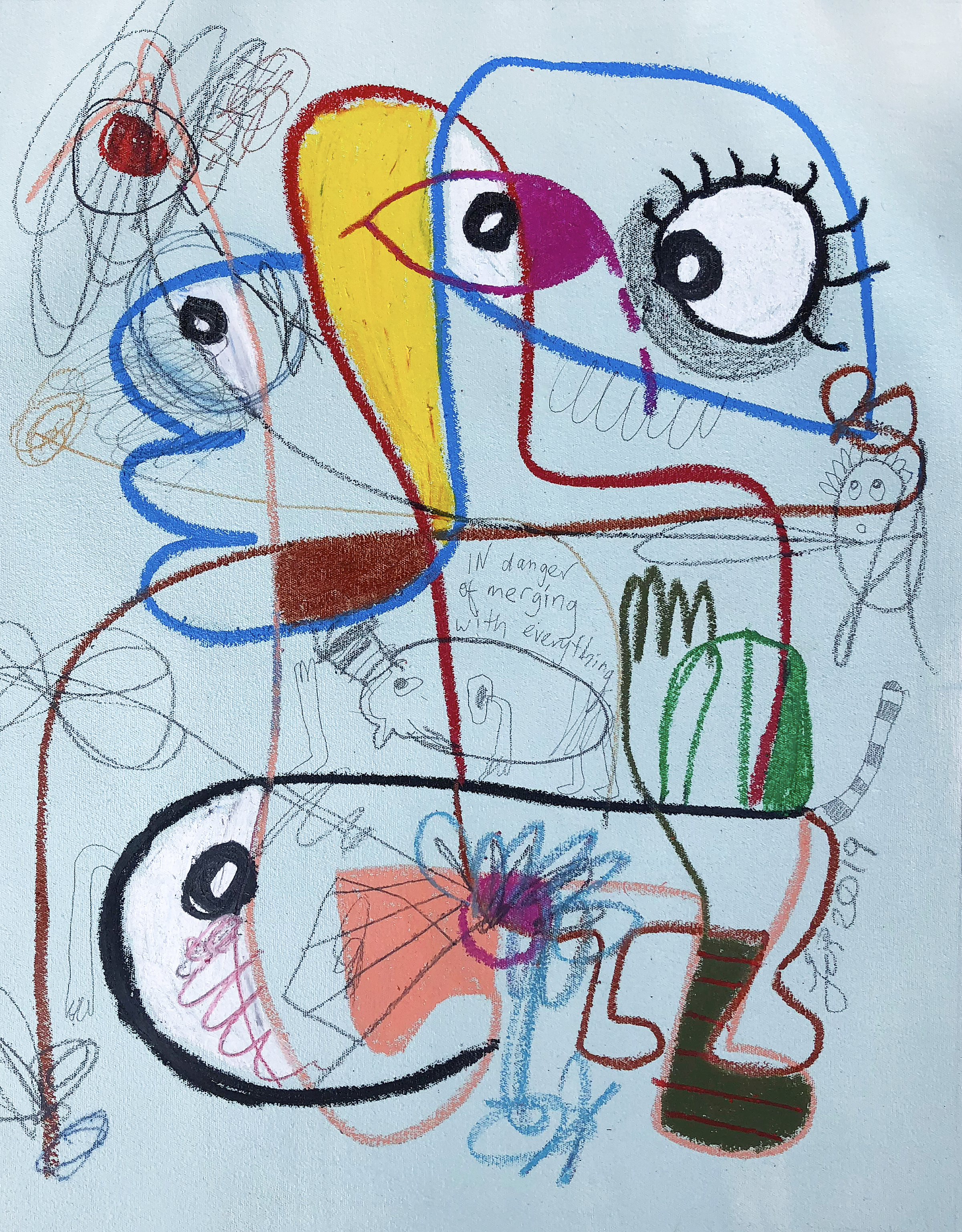 'Sentry', acrylic, oil pastel, wax crayon, graphite on stretched canvas, 40 x 30cm, $550